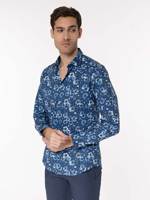 Camicia fantasia collo classico|Colore:Blu