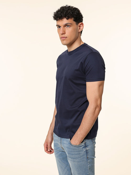 T-Shirt in cotone mercerizzato|Colore:Blu