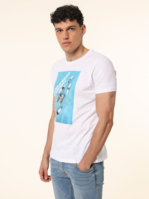 T-Shirt cotone fiammato con stampa|Colore:Bianco