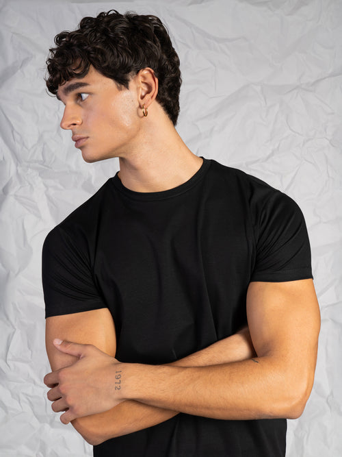 T-Shirt in cotone mercerizzato|Colore:Nero