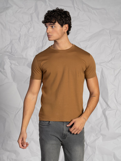 T-Shirt in cotone mercerizzato|Colore:Tortora