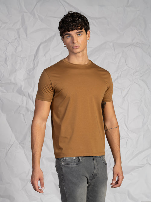 T-Shirt in cotone mercerizzato|Colore:Tortora