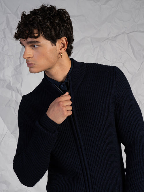 Cardigan a coste|Colore:Blu