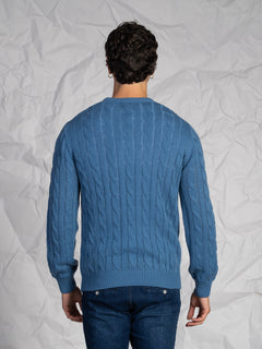 Maglia girocollo intrecciata|Colore:Cielo