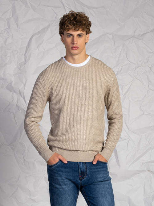 Maglia girocollo treccia|Colore:Beige