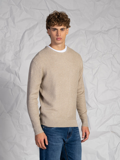 Maglia girocollo treccia|Colore:Beige