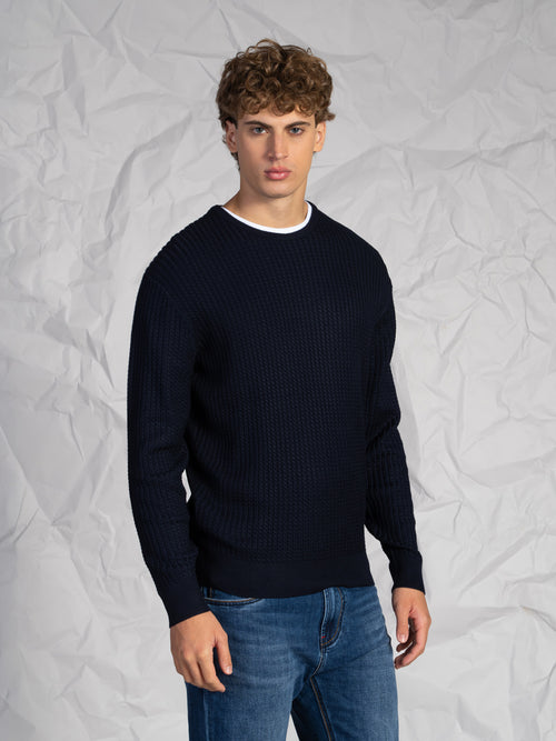 Maglia girocollo treccia|Colore:Blu