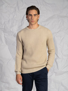 Maglia girocollo a coste|Colore:Beige