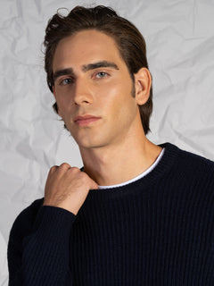 Maglia girocollo a coste|Colore:Blu