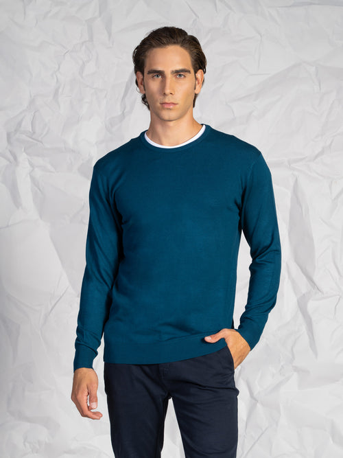 Maglia girocollo lavorazione liscia|Colore:Petrolio