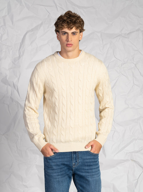 Maglia girocollo intrecciata|Colore:Beige