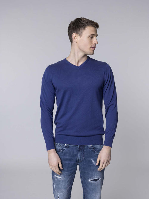 Maglia basic collo a V|Colore:Oceano
