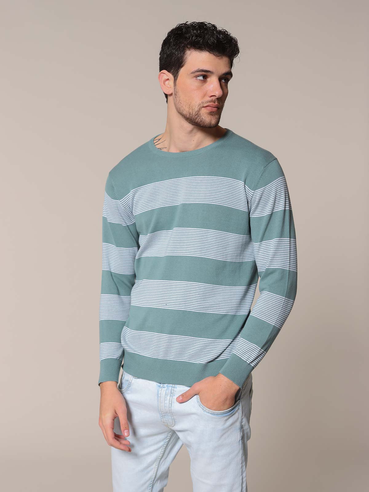 Bands and stripes crew neck sweater-1