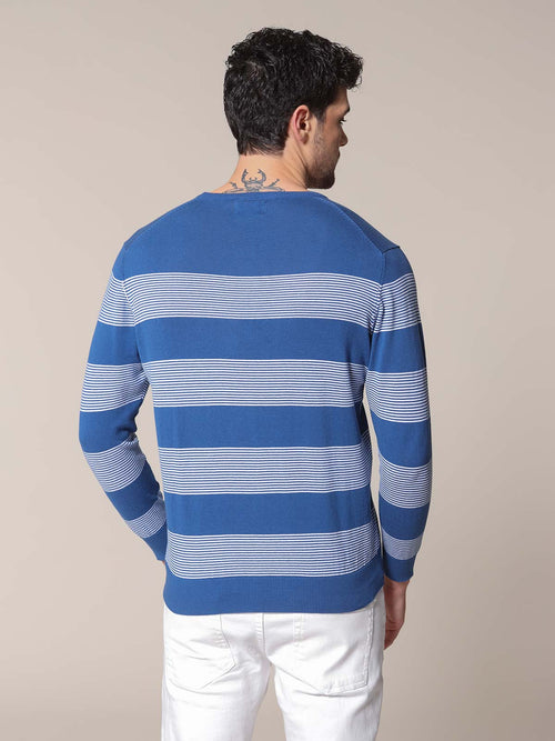 Maglia girocollo bande e righe|Colore:Bluette