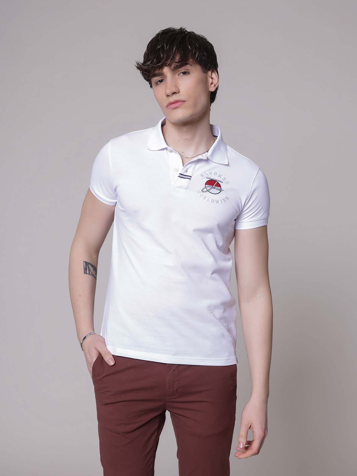 Polo ricamo worldwide|Colore:Bianco