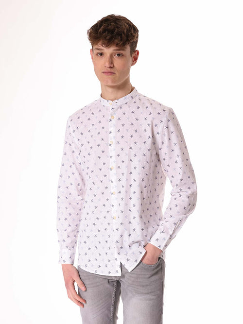Camicia lino-cotone collo coreana|Colore:Bianco