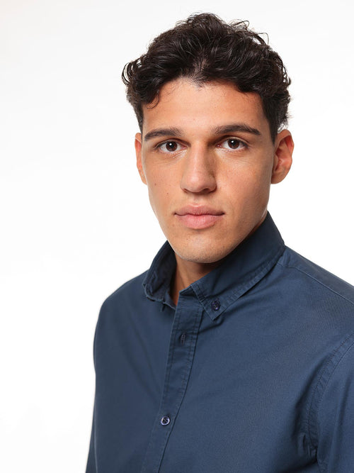 Camicia collo classico e bottoncini|Colore:Blu