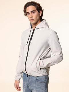 Giubbotto bomber in tessuto tecnico con cappuccio|Colore:Bianco