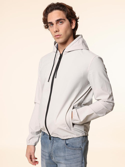 Giubbotto bomber in tessuto tecnico con cappuccio|Colore:Bianco