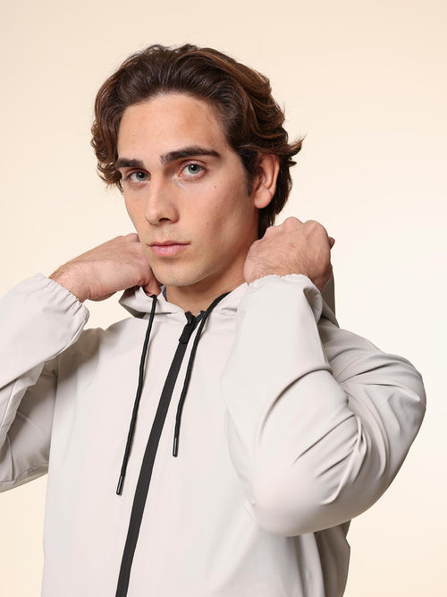 Giubbotto bomber in tessuto tecnico con cappuccio|Colore:Bianco
