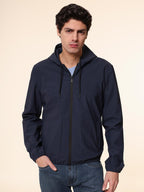 Giubbotto bomber in tessuto tecnico con cappuccio|Colore:Blu