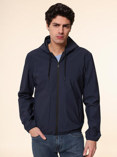 Giubbotto bomber in tessuto tecnico con cappuccio|Colore:Blu