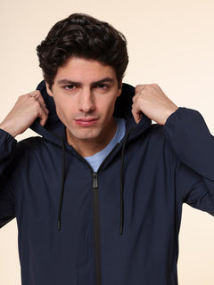 Giubbotto bomber in tessuto tecnico con cappuccio|Colore:Blu