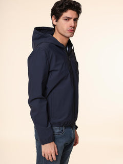 Giubbotto bomber in tessuto tecnico con cappuccio|Colore:Blu