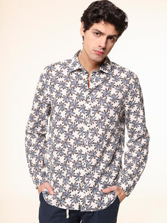 Camicia fantasia lino cotone|Colore:Azzurro