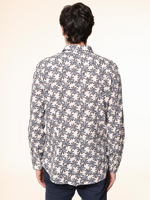 Camicia fantasia lino cotone|Colore:Azzurro