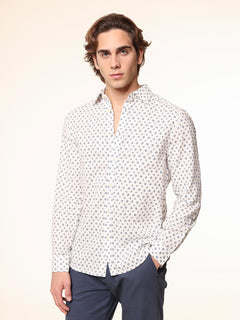 Camicia fantasia lino cotone|Colore:Bianco