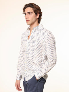 Camicia fantasia lino cotone|Colore:Bianco