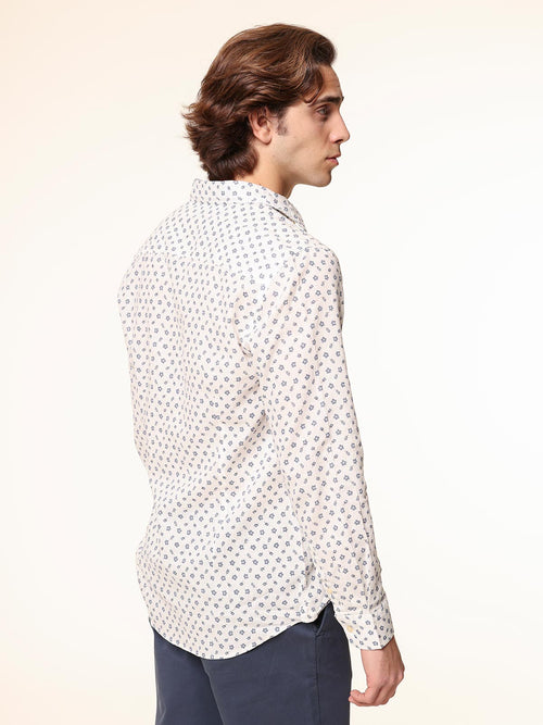 Camicia fantasia lino cotone|Colore:Bianco