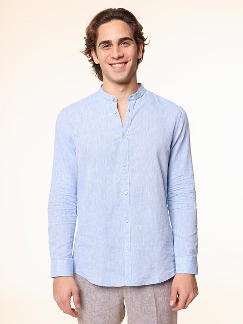 Camicia in lino collo|Colore:Azzurro