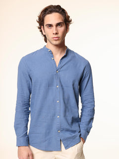 Camicia in lino collo|Colore:Denim