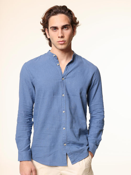 Camicia in lino collo|Colore:Denim
