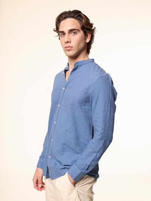 Camicia in lino collo|Colore:Denim
