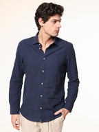 Camicia in lino collo francese|Colore:Blu