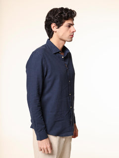 Camicia in lino collo francese|Colore:Blu