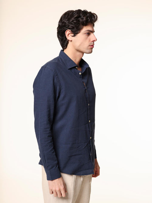 Camicia in lino collo francese|Colore:Blu