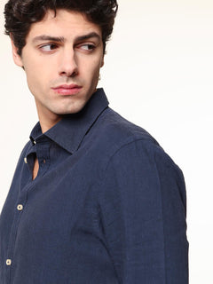 Camicia in lino collo francese|Colore:Blu