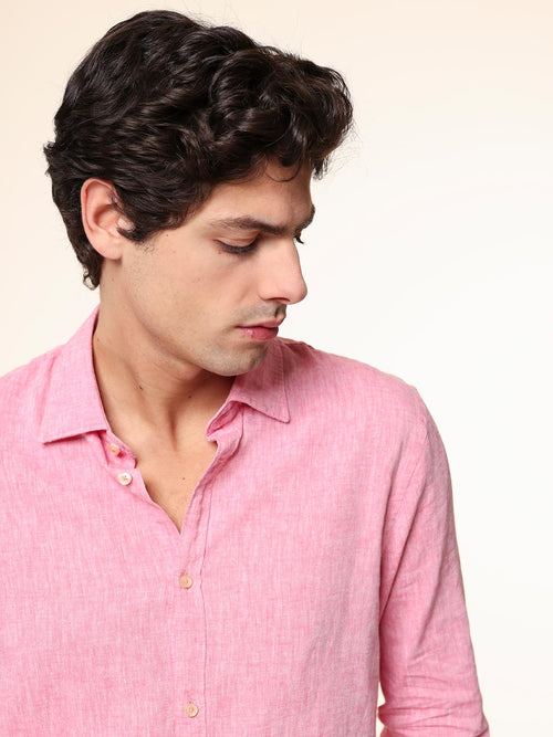 Camicia in lino collo francese|Colore:Fuxia