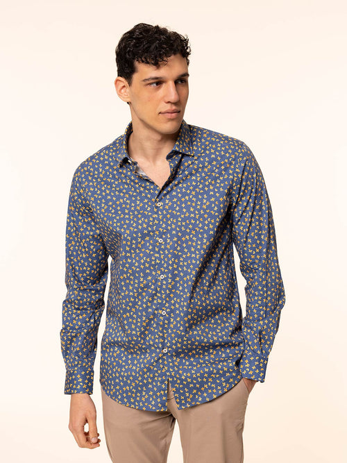 Camicia fantasia stampata|Colore:Blu/giallo