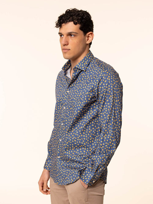 Camicia fantasia stampata|Colore:Blu/giallo