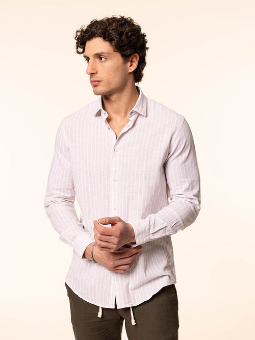 Camicia rigata tessuto lino cotone|Colore:Sabbia