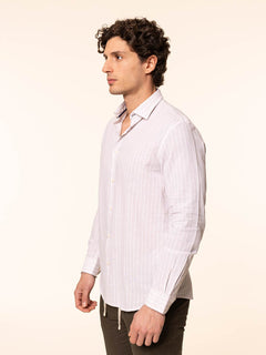 Camicia rigata tessuto lino cotone|Colore:Sabbia