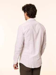 Camicia rigata tessuto lino cotone|Colore:Sabbia