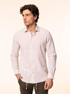 Camicia rigata tessuto lino cotone|Colore:Beige