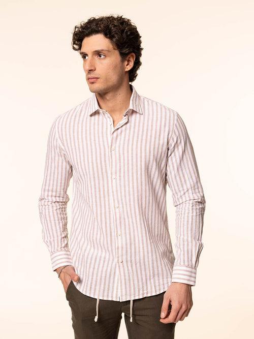 Camicia rigata tessuto lino cotone|Colore:Beige