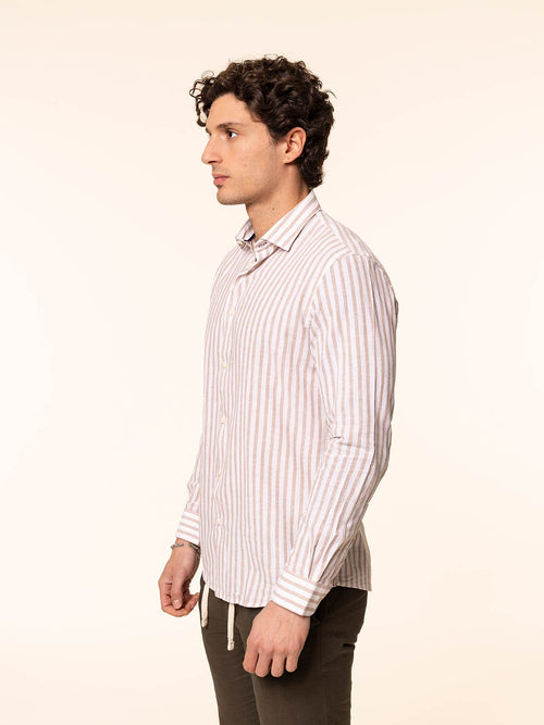 Camicia rigata tessuto lino cotone|Colore:Beige